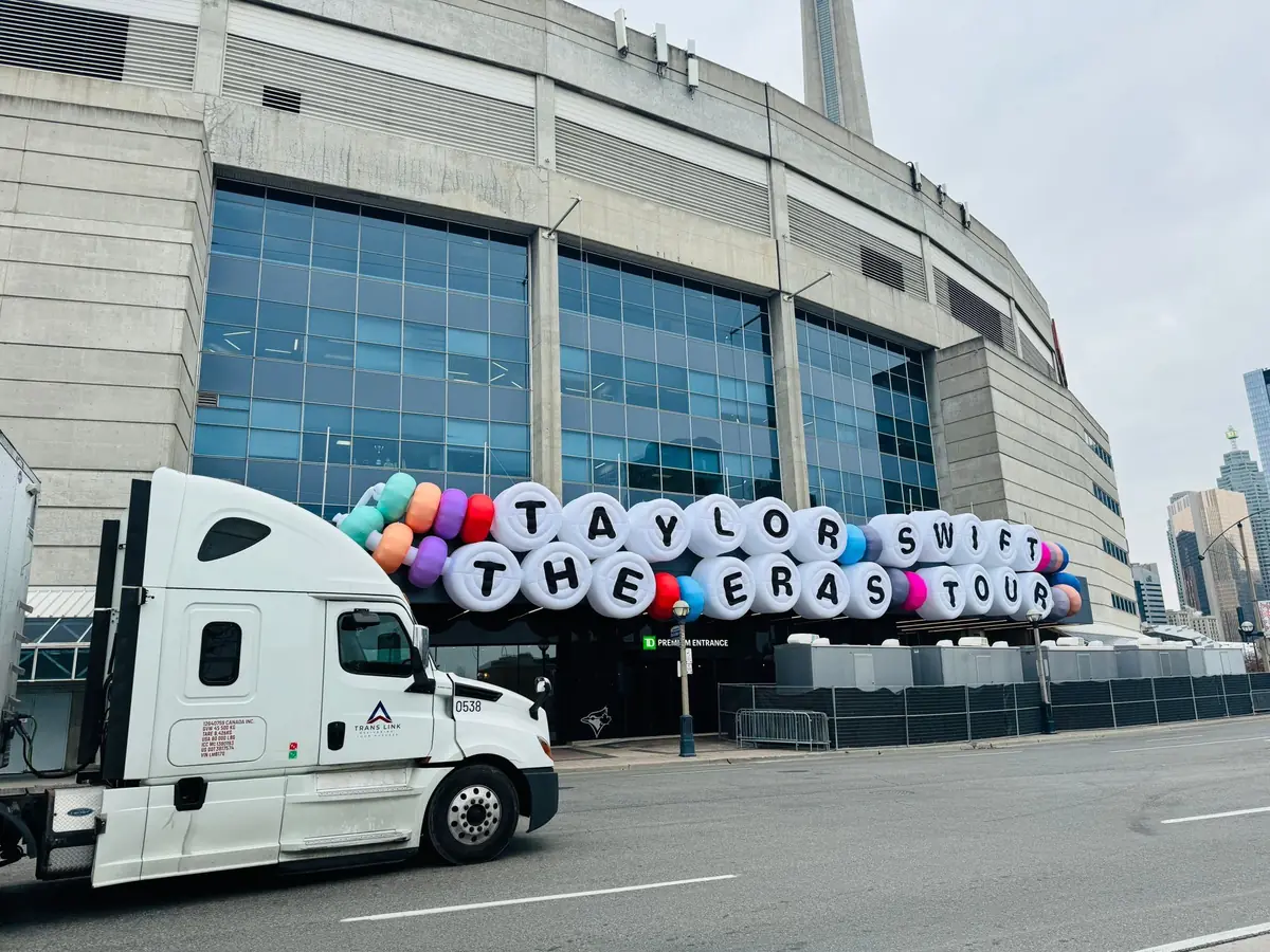 Trans Link trailer being loaded with Eras Tour merchandise at Rogers Centre loading dock