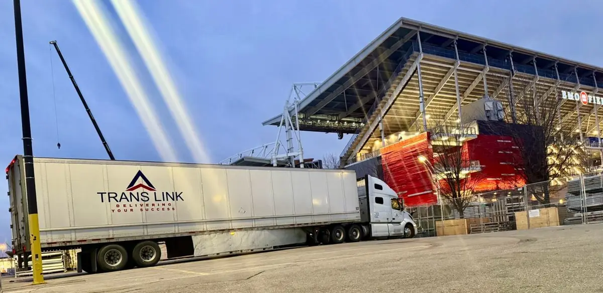 Trans Link truck unloading equipment at BMO Field stadium